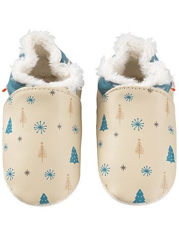 Chaussons cuir souple fourrés Clotaire en hiver