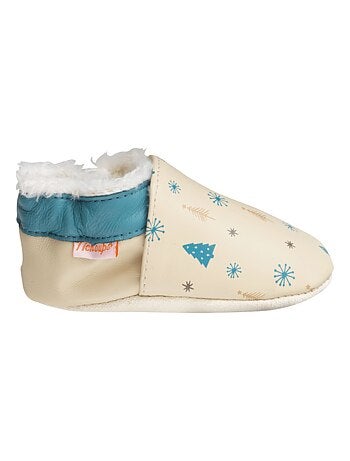 Chaussons cuir souple fourrés Clotaire en hiver