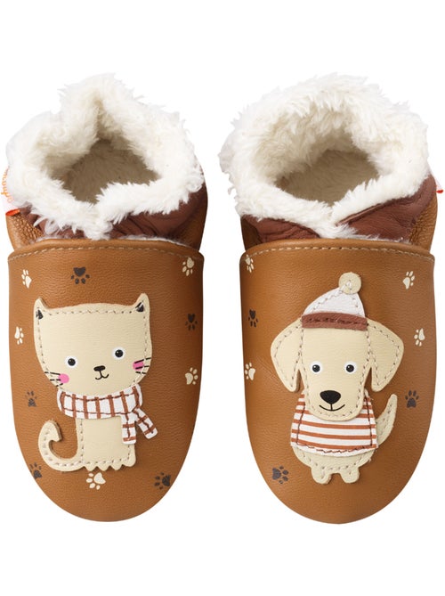 Chaussons cuir souple fourrés côme et claire vont en forêt - Kiabi