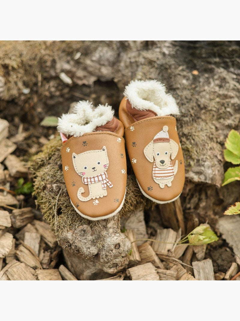 Chaussons cuir souple fourrés côme et claire vont en forêt Marron - Kiabi