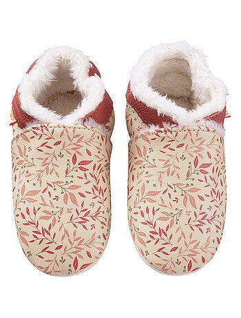 Chaussons cuir souple fourrés Diane les feuilles d'automne