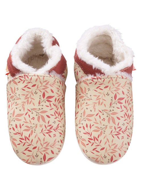 Chaussons cuir souple fourrés Diane les feuilles d'automne - Kiabi