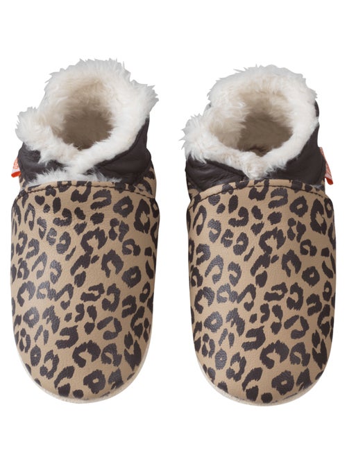 Chaussons cuir souple fourrés Elie les léopards - Kiabi