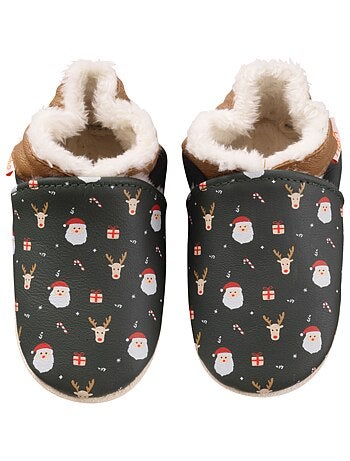 Chaussons cuir souple fourrés Gaspard à Noël