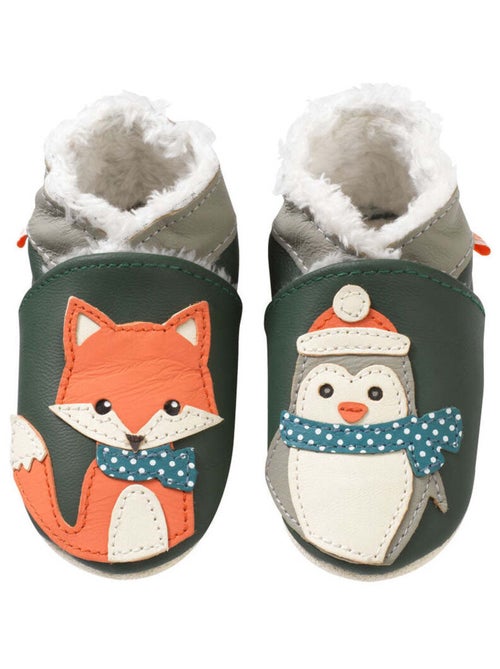 Chaussons cuir souple fourrés Robin et Corentin en hiver - Kiabi