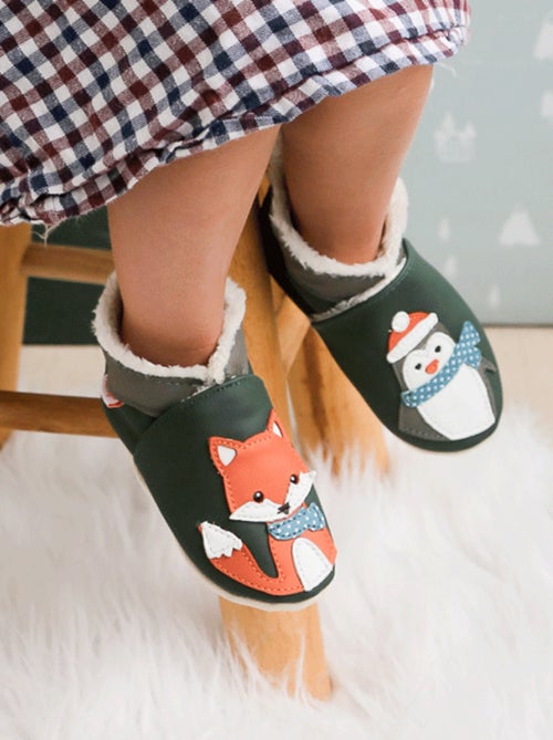 Chaussons cuir souple fourrés Robin et Corentin en hiver - Kiabi