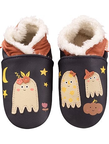 Chaussons cuir souple fourrés Suzanne le fantôme