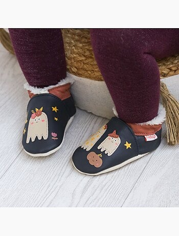 Chaussons cuir souple fourrés Suzanne le fantôme