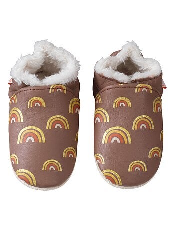 Chaussons cuir souple fourrés Yaelle les arcs en ciel