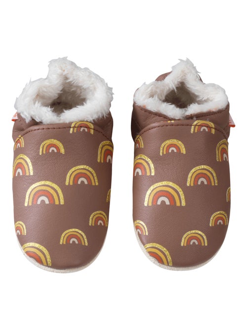 Chaussons cuir souple fourrés Yaelle les arcs en ciel - Kiabi
