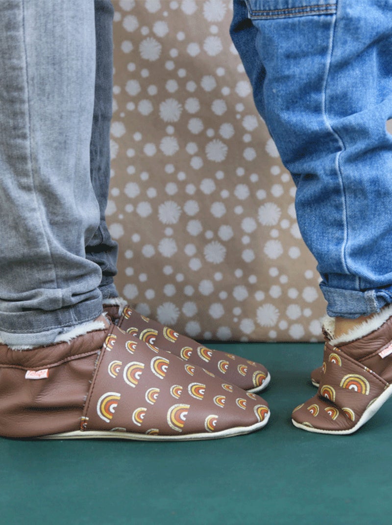 Chaussons cuir souple fourrés Yaelle les arcs en ciel Marron - Kiabi