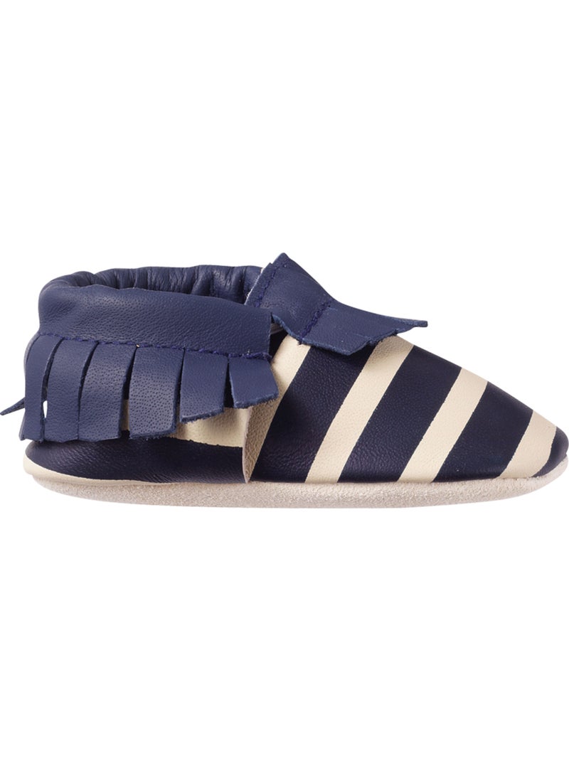 Chaussons cuir souple ? franges Bleu - Kiabi