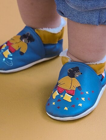 Chaussons cuir souple Petit Ours Brun