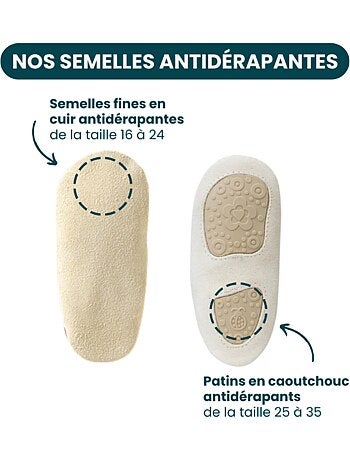 Chaussons cuir souple petit ours brun