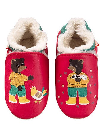 Chaussons cuir souple Petit Ours Brun