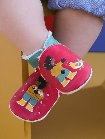 Chaussons cuir souple Petit Ours Brun