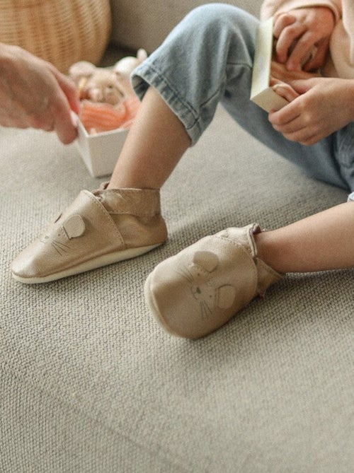 Chaussons cuir souple Rosie la souris - Kiabi