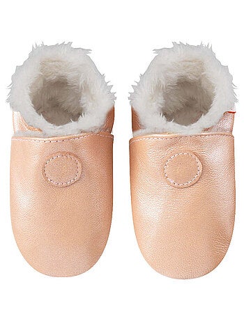 Chaussons cuir souple uni fourrés
