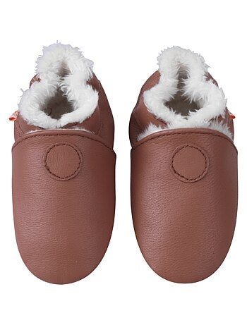 Chaussons cuir souple uni fourrés