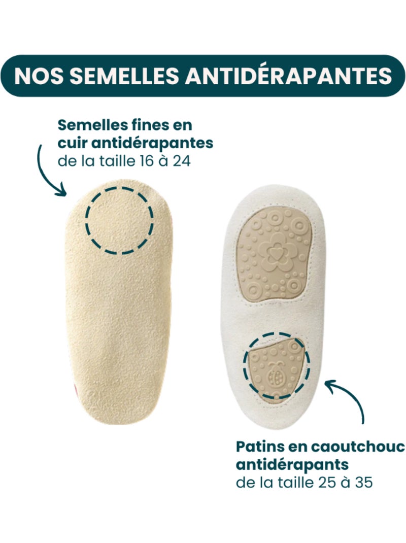 Chaussons cuir souple uni fourrés Marron - Kiabi