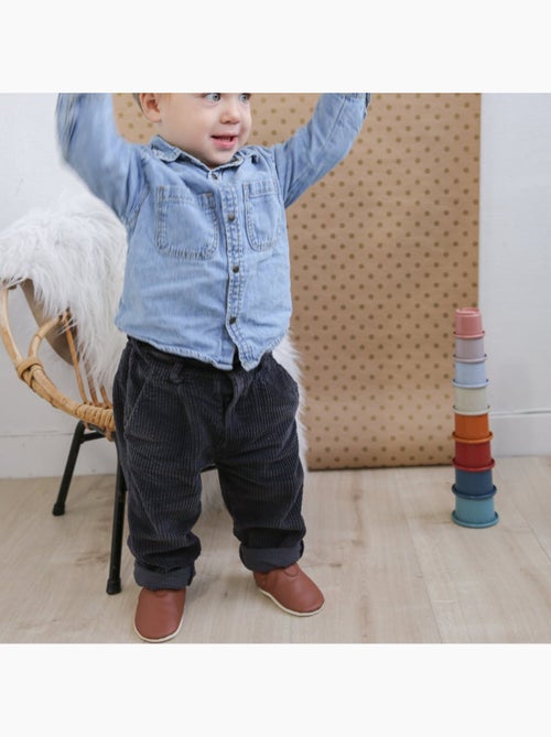 Chaussons cuir souple uni fourrés - Kiabi