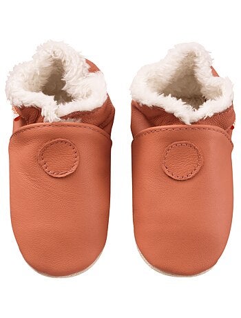 Chaussons cuir souple uni fourrés