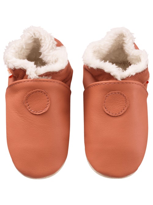 Chaussons cuir souple uni fourrés - Kiabi