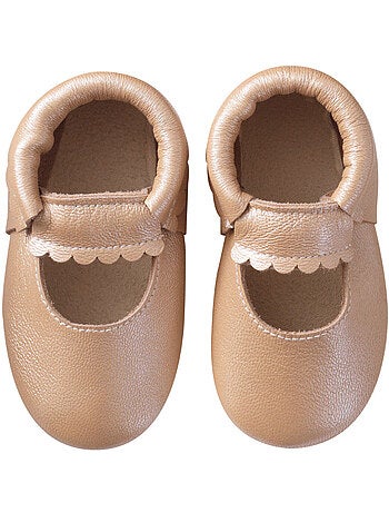 Chaussons cuir souple uni ouvert