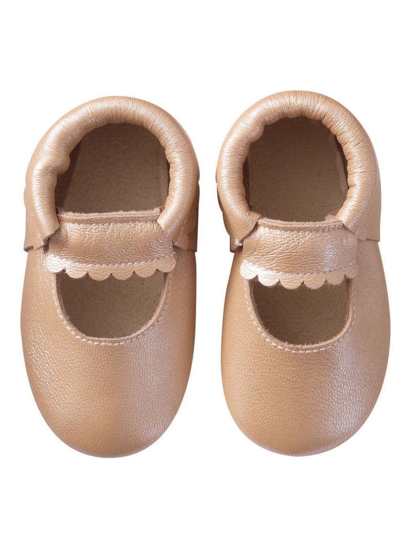 Chaussons cuir souple uni ouvert Beige - Kiabi