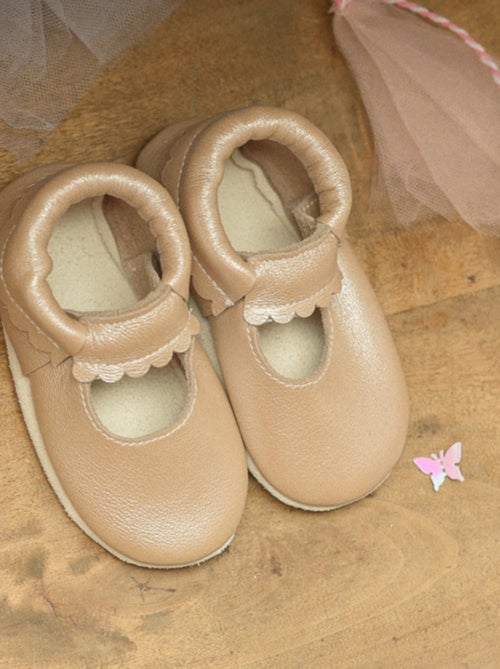 Chaussons cuir souple uni ouvert - Kiabi