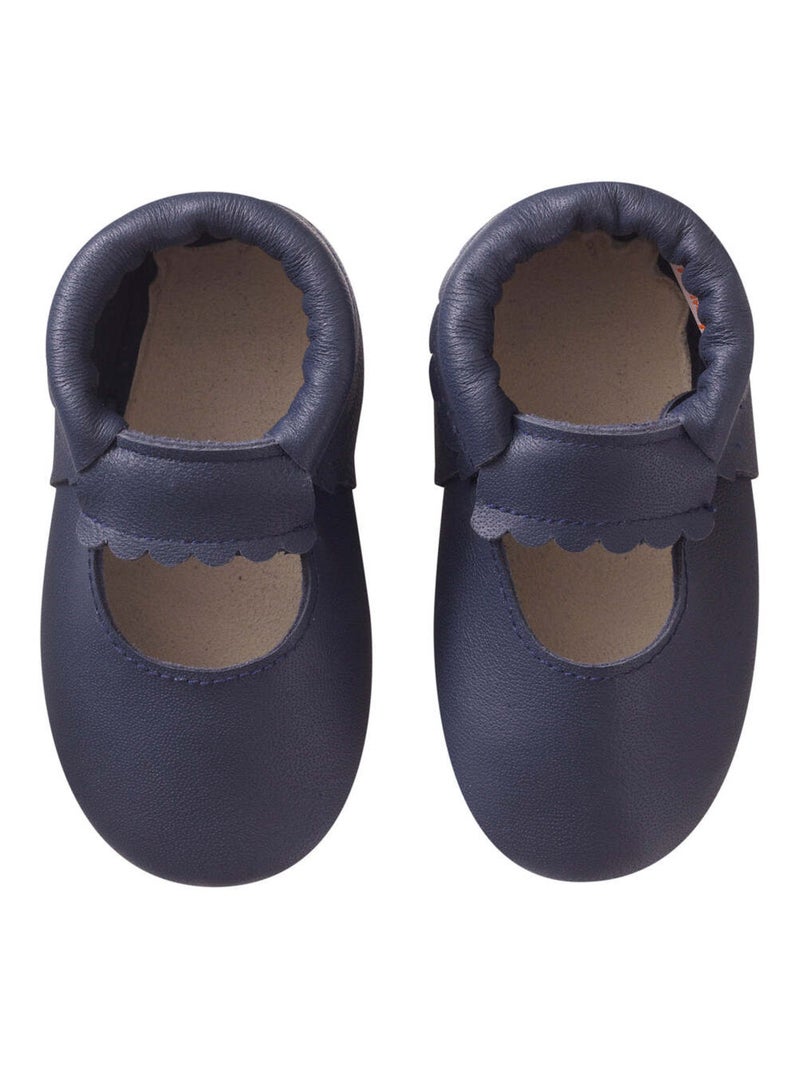 Chaussons cuir souple uni ouvert Bleu - Kiabi