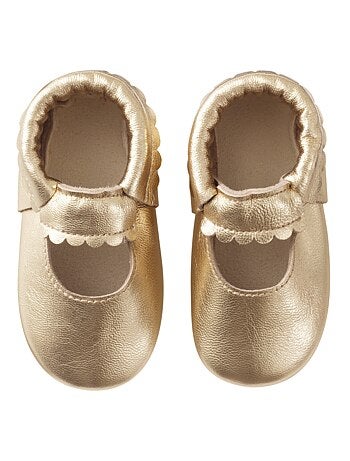 Chaussons cuir souple uni ouvert