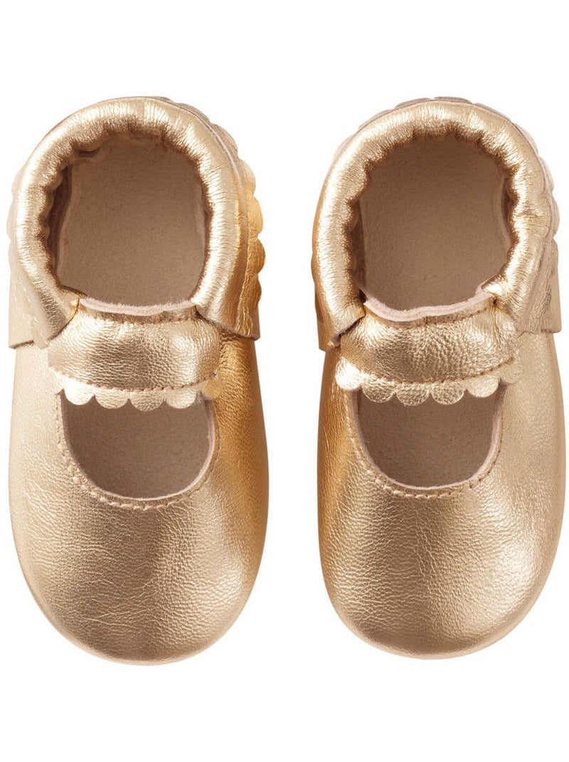Chaussons cuir souple uni ouvert Doré/or - Kiabi