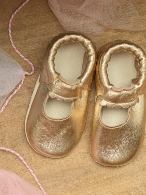Chaussons cuir souple uni ouvert - Kiabi
