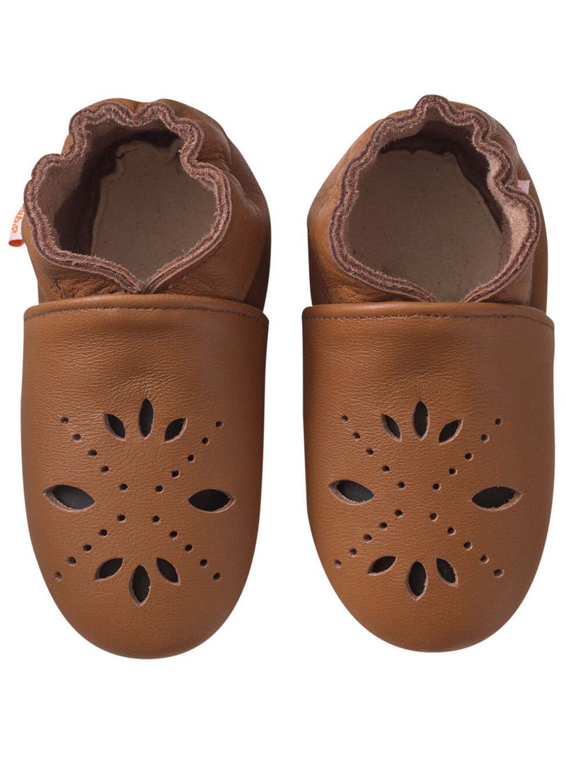 Chaussons cuir souple uni pétales Marron - Kiabi