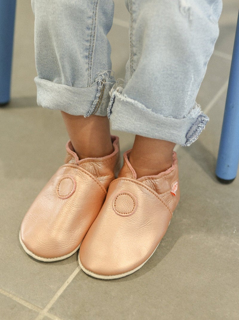 Chaussons cuir souple uni Rose - Kiabi