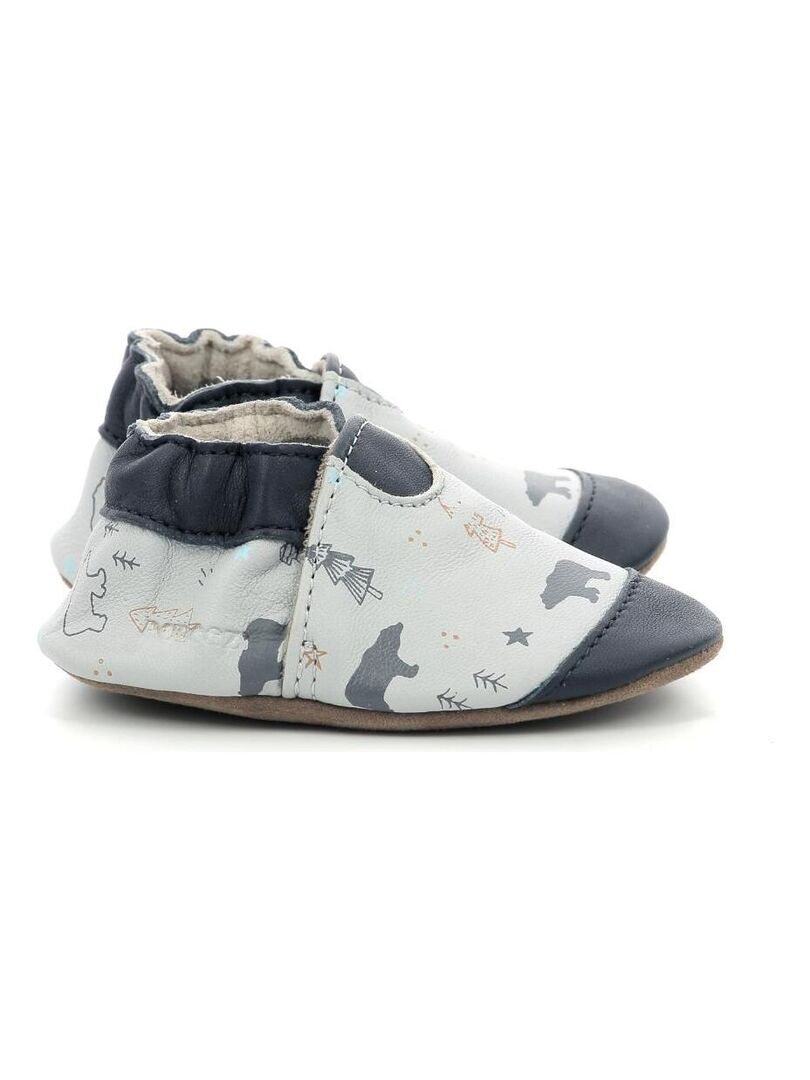 Chaussons Cuir Wintering Bear Bleu Bleu marine Gris - Kiabi