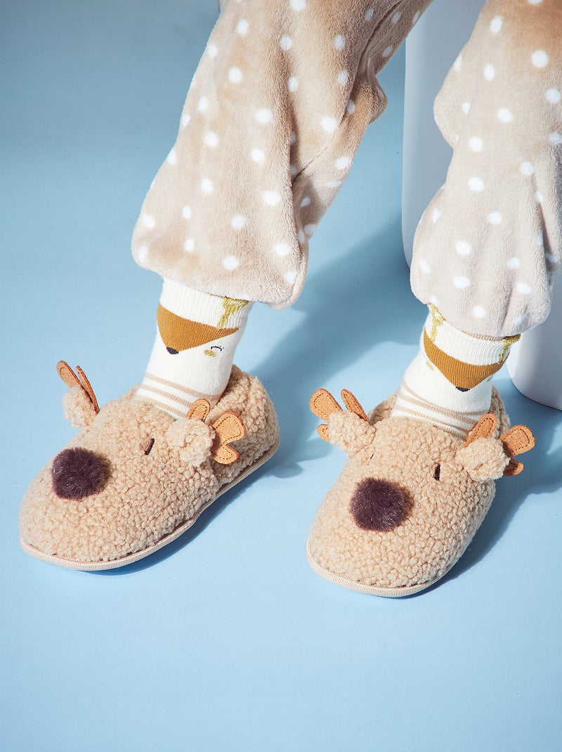 Chaussons de 'Noël' animés Beige - Kiabi