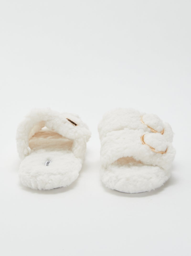 Chaussons double bride fourrés Beige - Kiabi