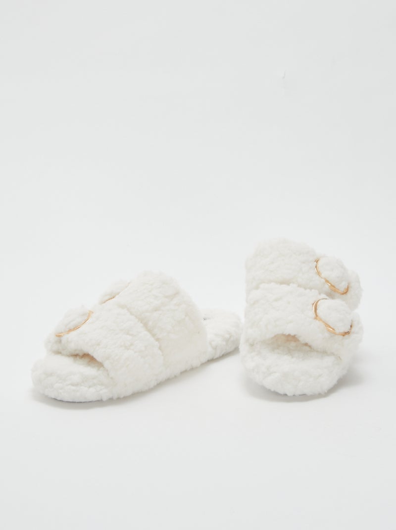 Chaussons double bride fourrés Beige - Kiabi
