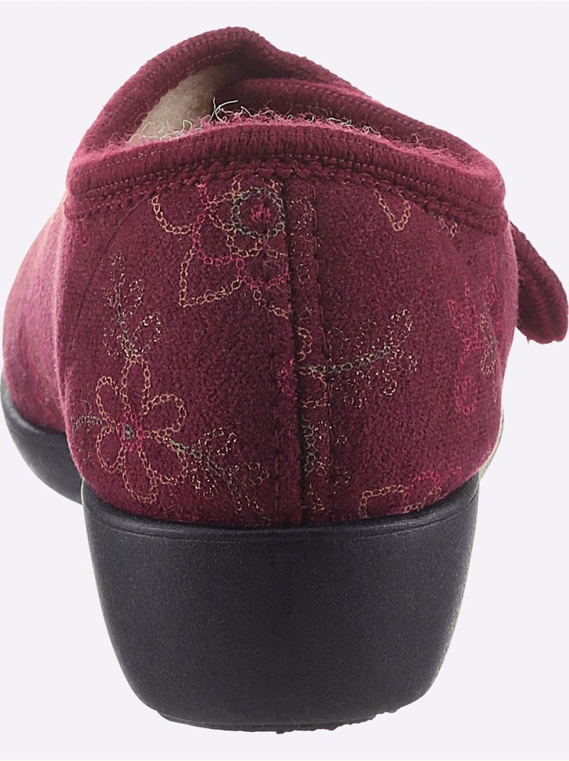 Chaussons doublés avec motif fleurettes et fermeture auto-agrippante - taille standard - witt Bordeaux - Kiabi