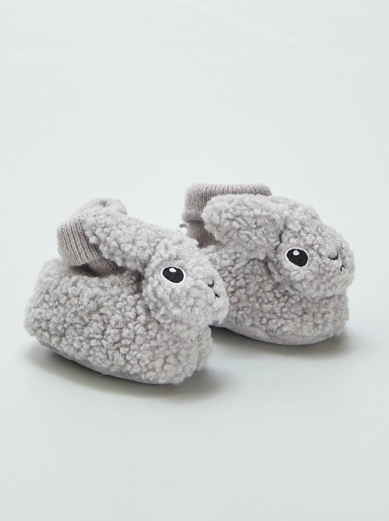 Chaussons effet moutonné 'animaux' Gris - Kiabi