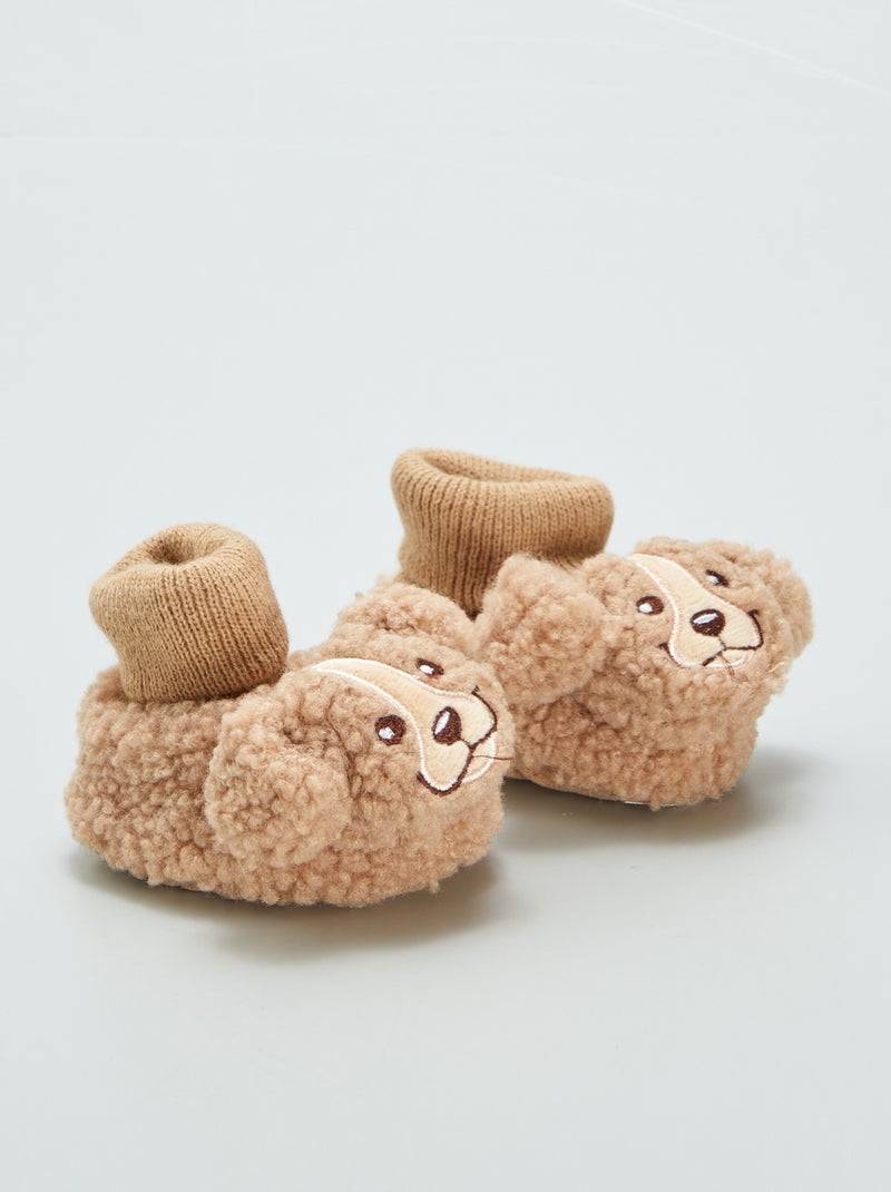 Chaussons effet moutonné 'animaux' Marron - Kiabi