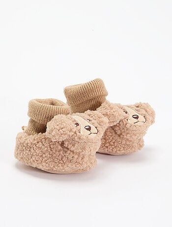 Chaussons effet moutonné avec tête d'animal