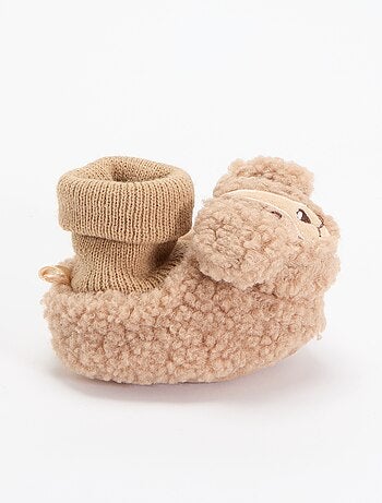 Chaussons effet moutonné avec tête d'animal