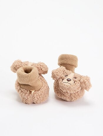 Chaussons effet moutonné avec tête d'animal