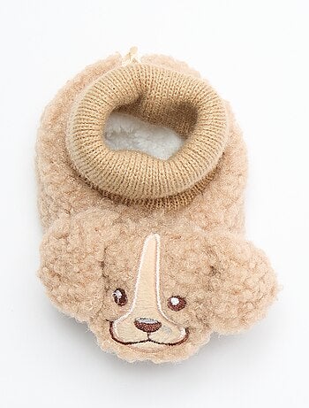 Chaussons effet moutonné avec tête d'animal