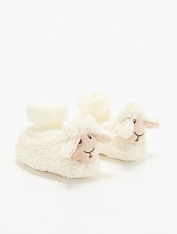 Chaussons effet moutonné avec tête d'animal