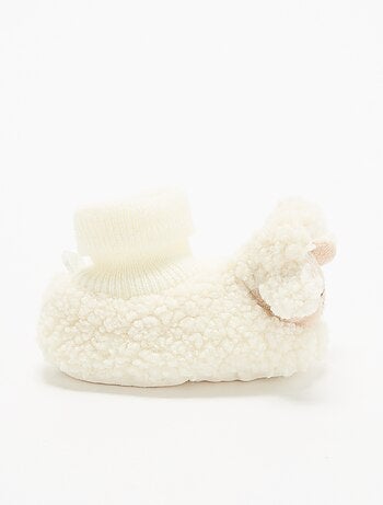 Chaussons effet moutonné avec tête d'animal