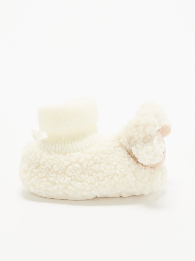 Chaussons effet moutonné avec tête d'animal Blanc - Kiabi